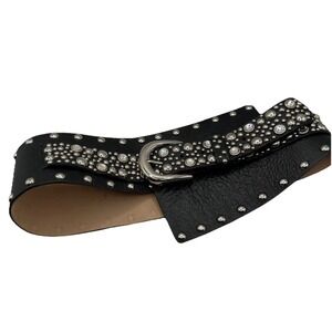 Streets Ahead Studded Black Leather Obi Style Rhinestone Western Belt Small